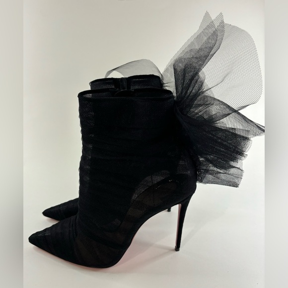 Christian Louboutin Libellibooty 100 Black Mesh Tulle Ankle Boot Pumps - Picture 4 of 12